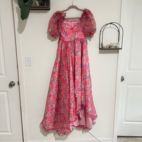 Sugar Thrillz Dresses & Skirts - Sugar Thrillz Growin’ Pretty Maxi Dress Sweetheart Neck Sheer Puff Sleeve XS